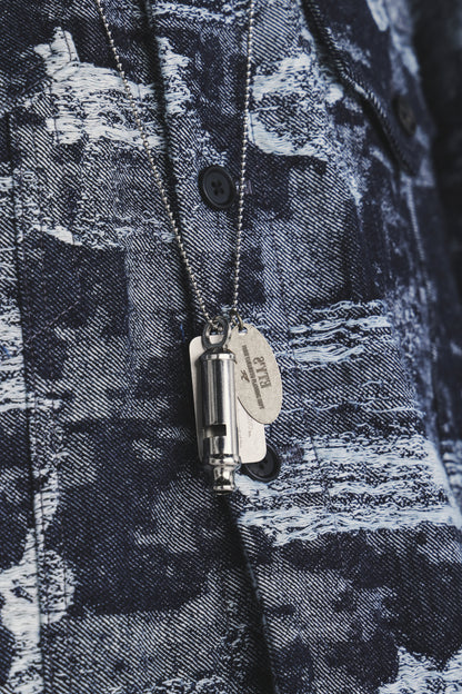 STAINLESS STEEL WHISTLE NECKLACE WITH BRASS TAG