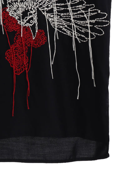 RAYON TWILL CROW AND FLOWER EMBROIDERY SHIRT