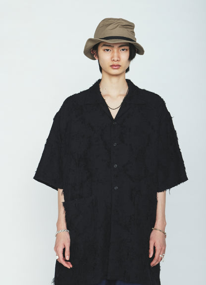 COTTON BOTANICAL SHEER JACQUARD OPEN COLLAR SHORT-SLEEVE SHIRT