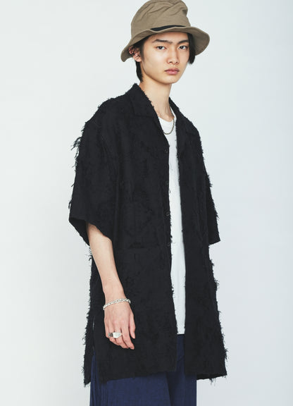 COTTON BOTANICAL SHEER JACQUARD OPEN COLLAR SHORT-SLEEVE SHIRT