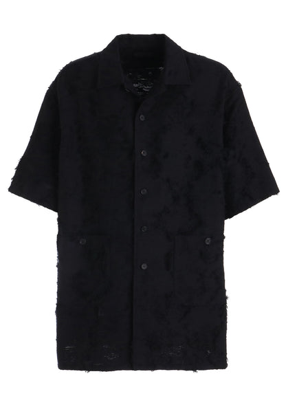 COTTON BOTANICAL SHEER JACQUARD OPEN COLLAR SHORT-SLEEVE SHIRT