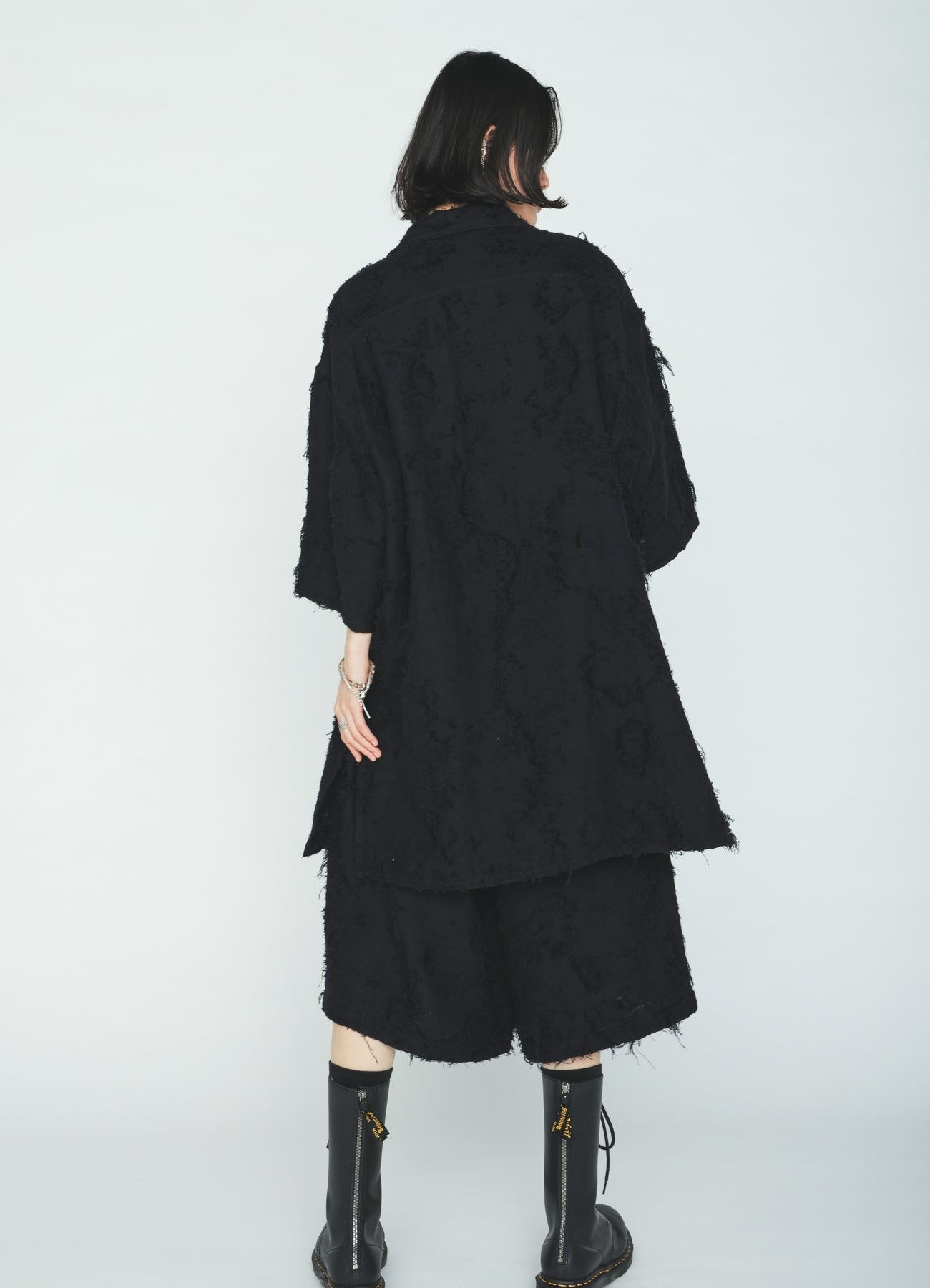 COTTON BOTANICAL SHEER JACQUARD OPEN COLLAR SHORT-SLEEVE SHIRT