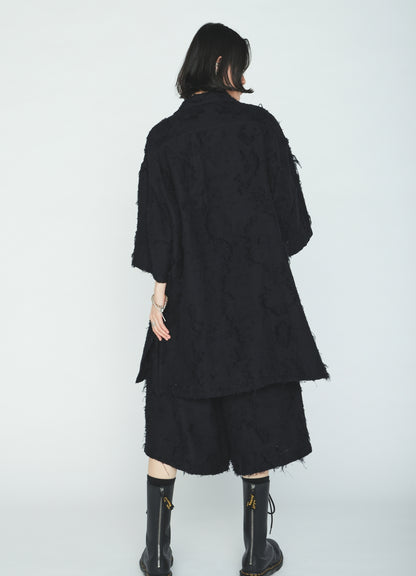 COTTON BOTANICAL SHEER JACQUARD OPEN COLLAR SHORT-SLEEVE SHIRT