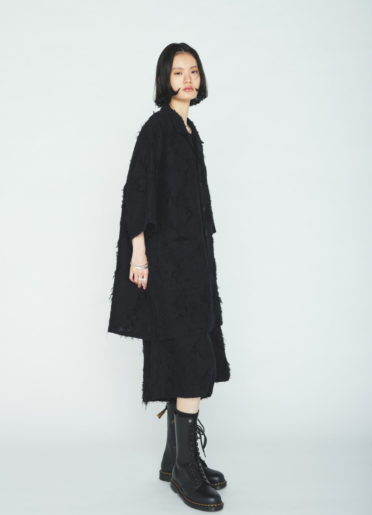 COTTON BOTANICAL SHEER JACQUARD OPEN COLLAR SHORT-SLEEVE SHIRT