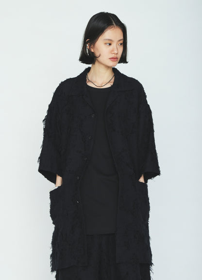 COTTON BOTANICAL SHEER JACQUARD OPEN COLLAR SHORT-SLEEVE SHIRT