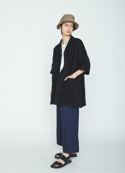 COTTON BOTANICAL SHEER JACQUARD OPEN COLLAR SHORT-SLEEVE SHIRT