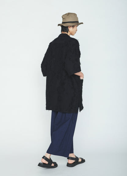 COTTON BOTANICAL SHEER JACQUARD OPEN COLLAR SHORT-SLEEVE SHIRT