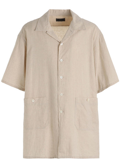 Cotton-Linen Poplin OPEN COLLAR SHORT-SLEEVE SHIRT