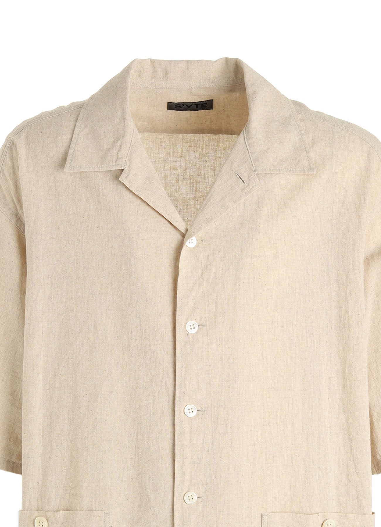 Cotton-Linen Poplin OPEN COLLAR SHORT-SLEEVE SHIRT