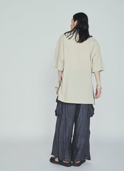Cotton-Linen Poplin OPEN COLLAR SHORT-SLEEVE SHIRT