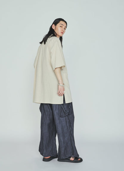Cotton-Linen Poplin OPEN COLLAR SHORT-SLEEVE SHIRT