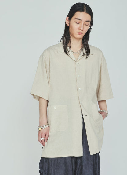 Cotton-Linen Poplin OPEN COLLAR SHORT-SLEEVE SHIRT