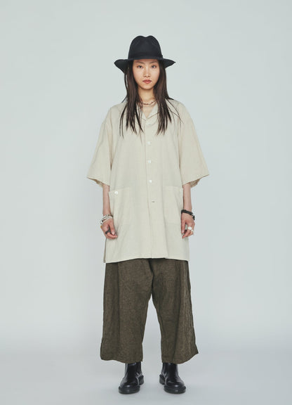 Cotton-Linen Poplin OPEN COLLAR SHORT-SLEEVE SHIRT