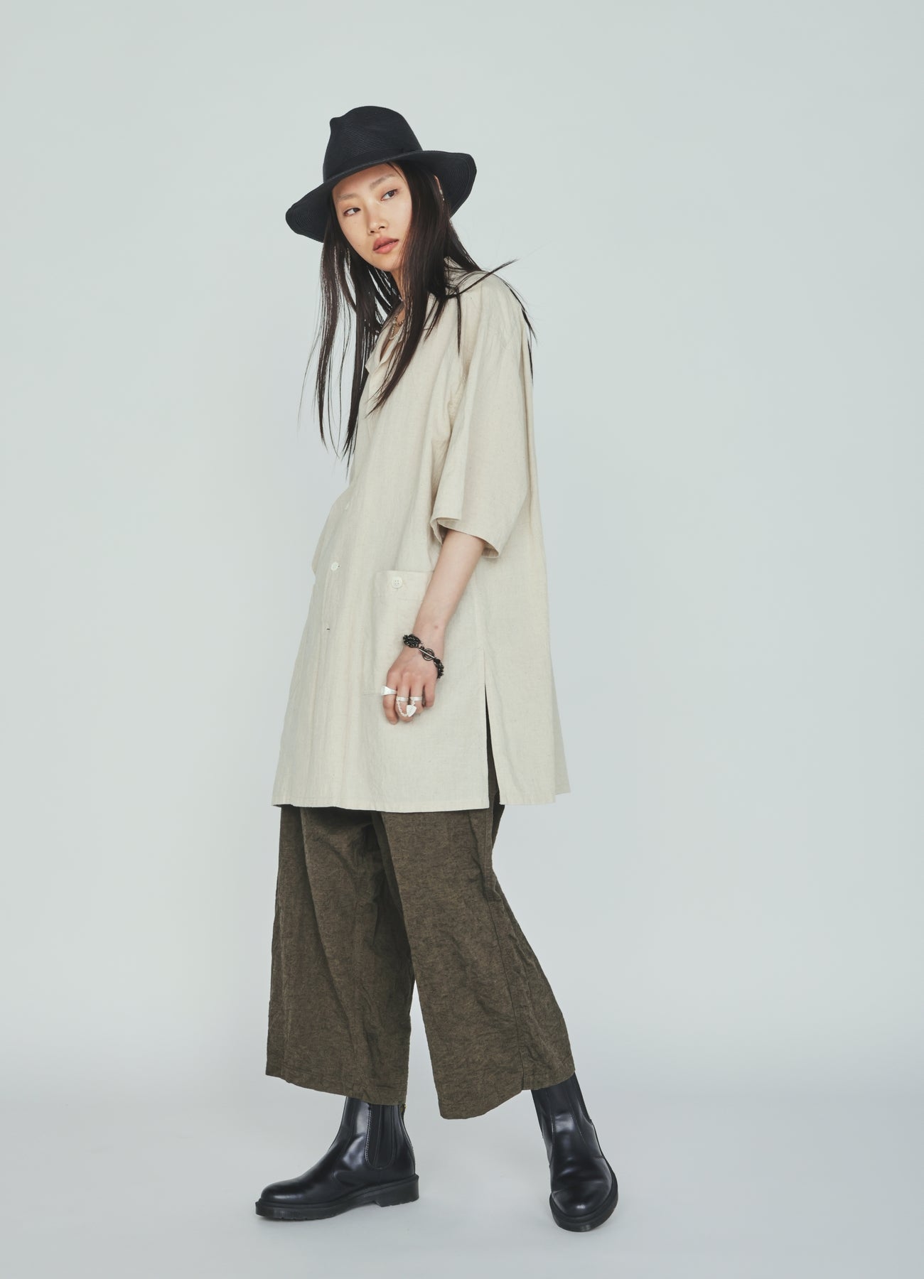 Cotton-Linen Poplin OPEN COLLAR SHORT-SLEEVE SHIRT