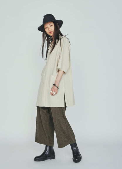 Cotton-Linen Poplin OPEN COLLAR SHORT-SLEEVE SHIRT