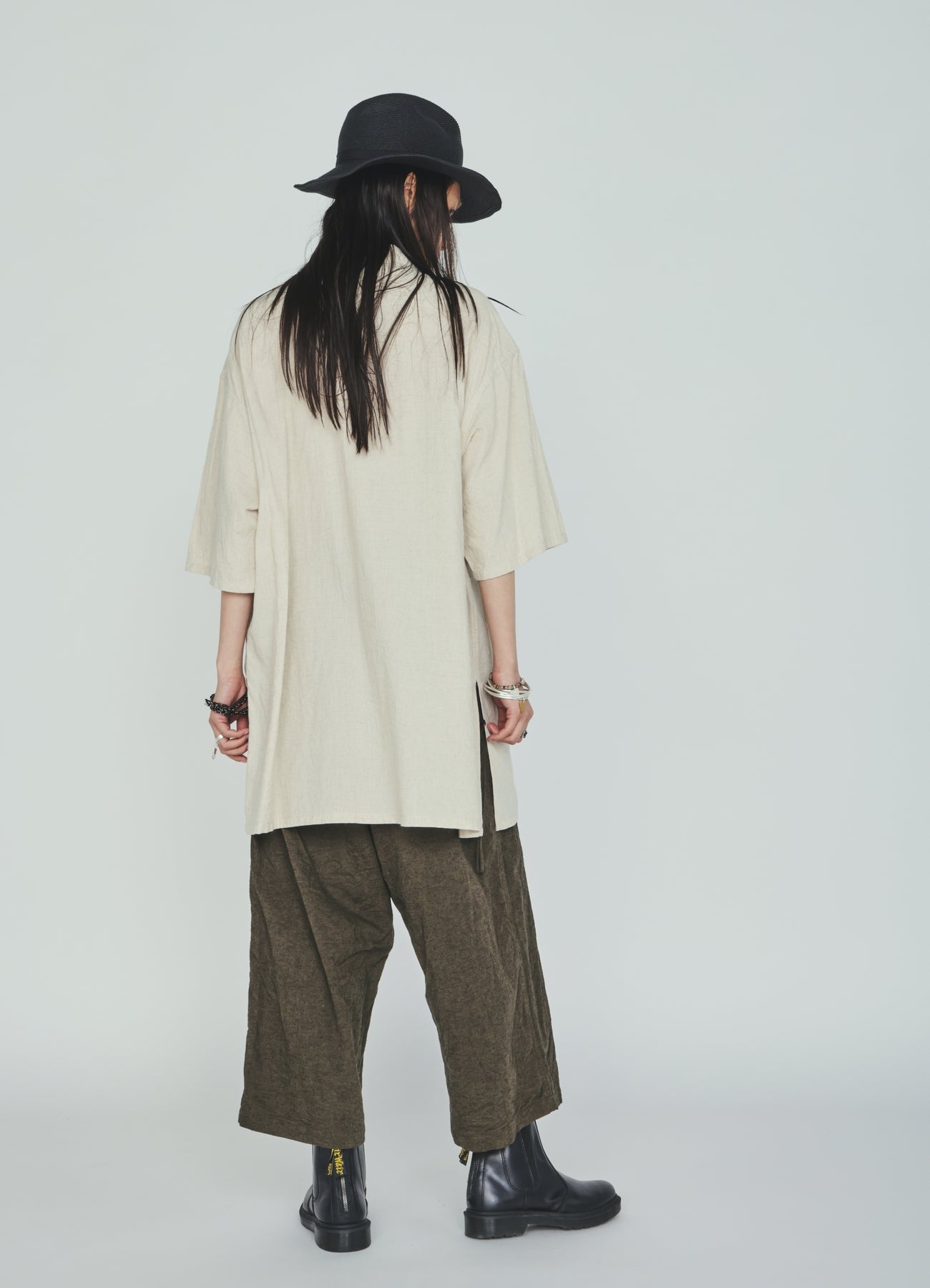 Cotton-Linen Poplin OPEN COLLAR SHORT-SLEEVE SHIRT