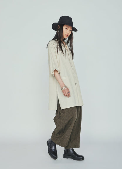 Cotton-Linen Poplin OPEN COLLAR SHORT-SLEEVE SHIRT