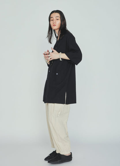 Cotton-Linen Poplin OPEN COLLAR SHORT-SLEEVE SHIRT