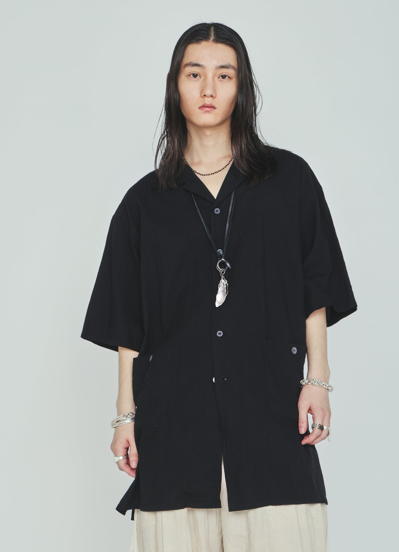 Cotton-Linen Poplin OPEN COLLAR SHORT-SLEEVE SHIRT – THE SHOP