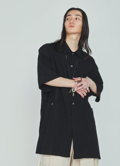Cotton-Linen Poplin OPEN COLLAR SHORT-SLEEVE SHIRT