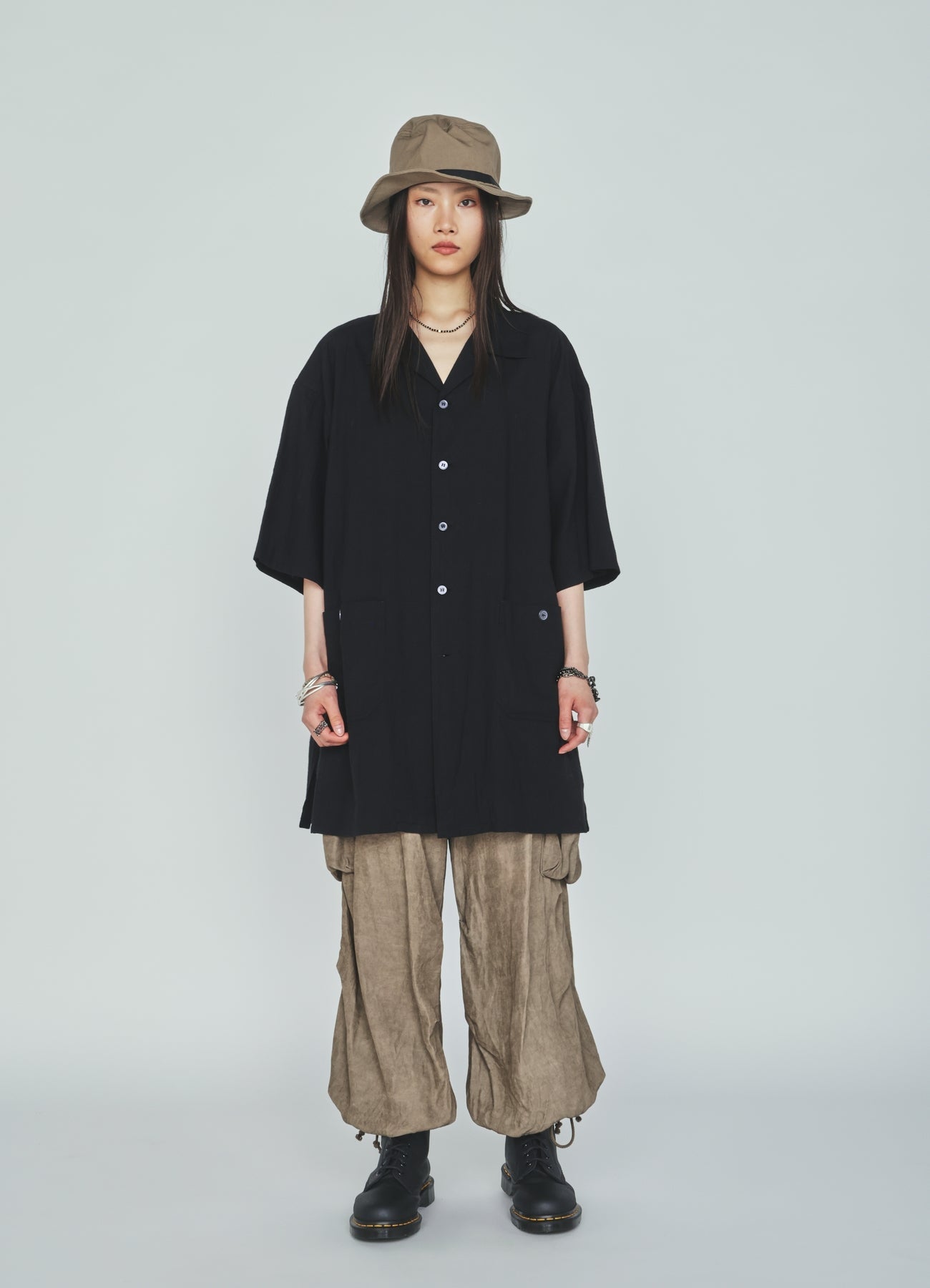 Cotton-Linen Poplin OPEN COLLAR SHORT-SLEEVE SHIRT