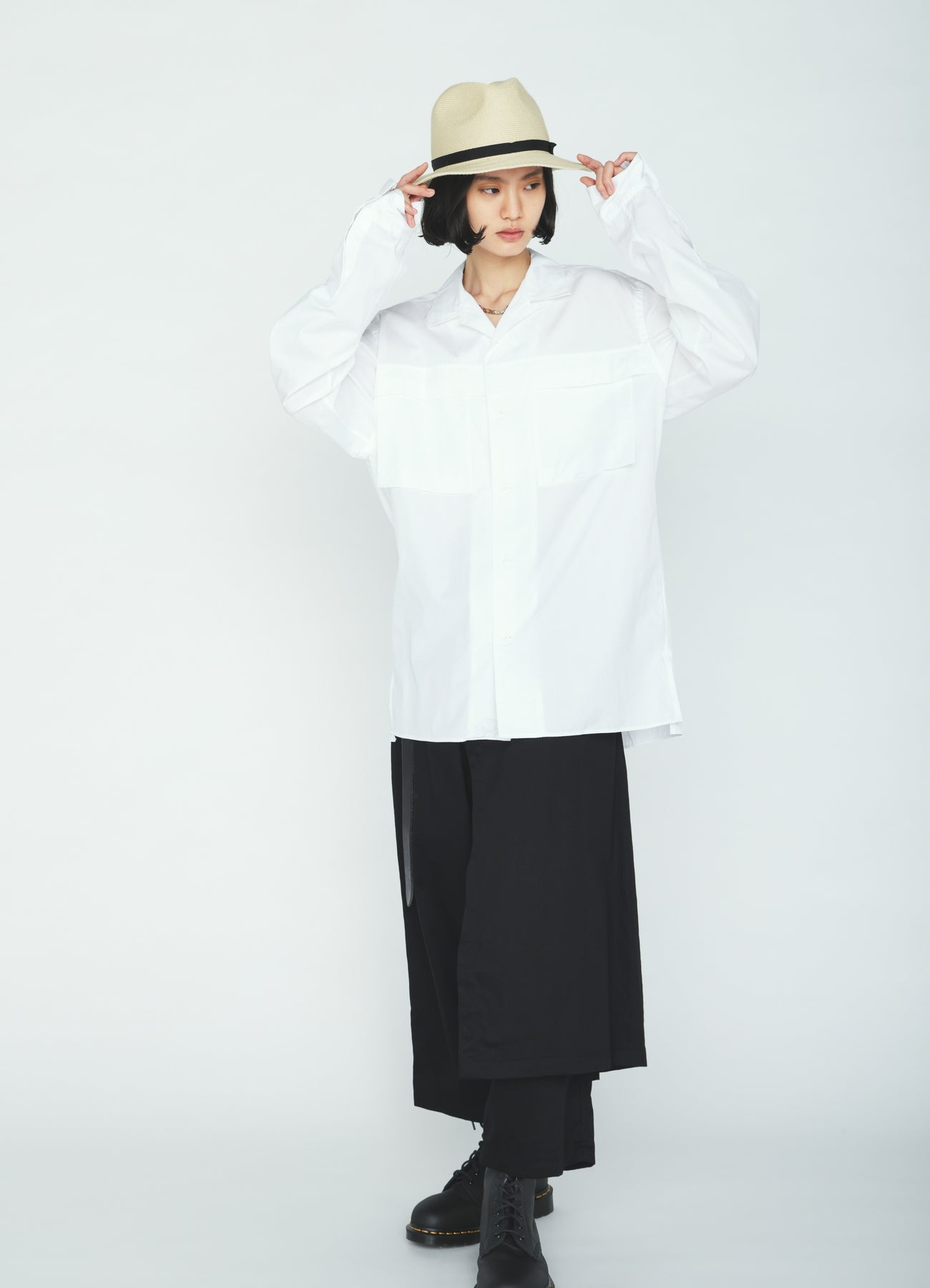 100/2 COTTON BROAD FLOATING POCKETS OPEN COLLAR SHIRT