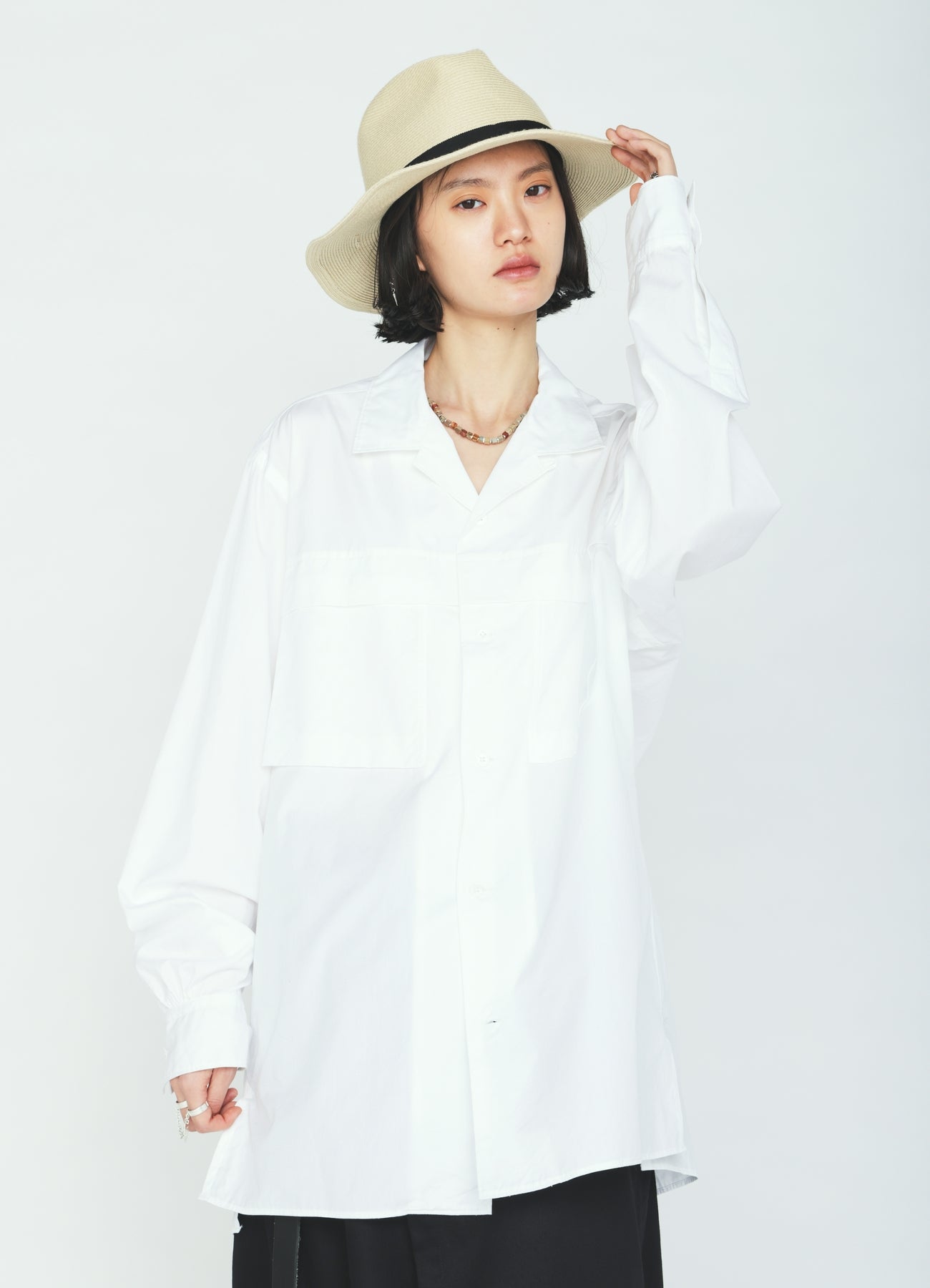 100/2 COTTON BROAD FLOATING POCKETS OPEN COLLAR SHIRT