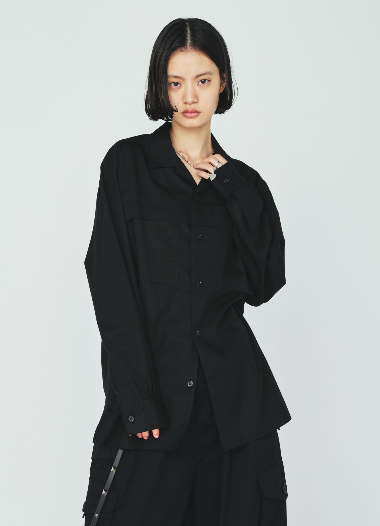 100/2 COTTON BROAD FLOATING POCKETS OPEN COLLAR SHIRT