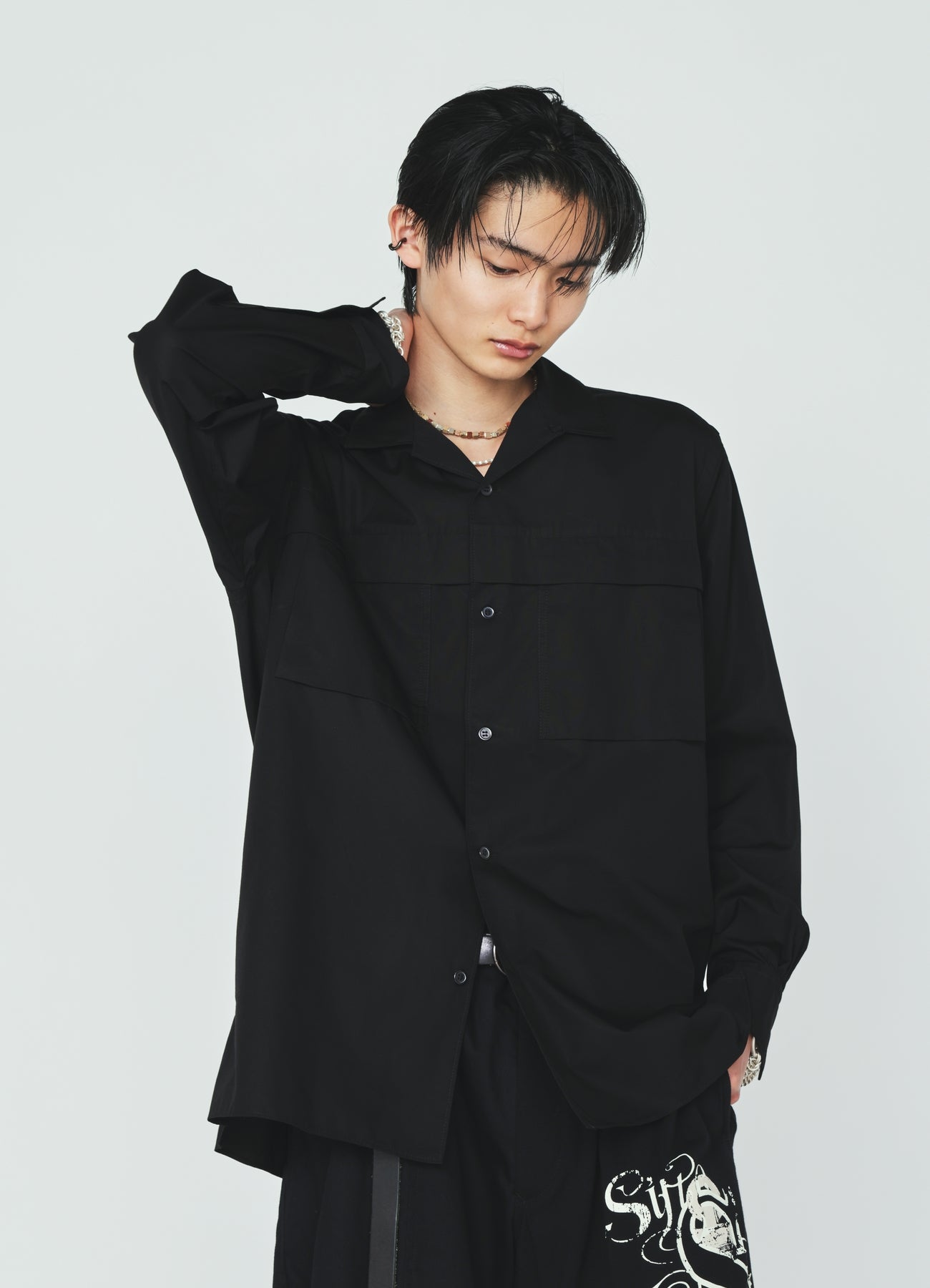100/2 COTTON BROAD FLOATING POCKETS OPEN COLLAR SHIRT