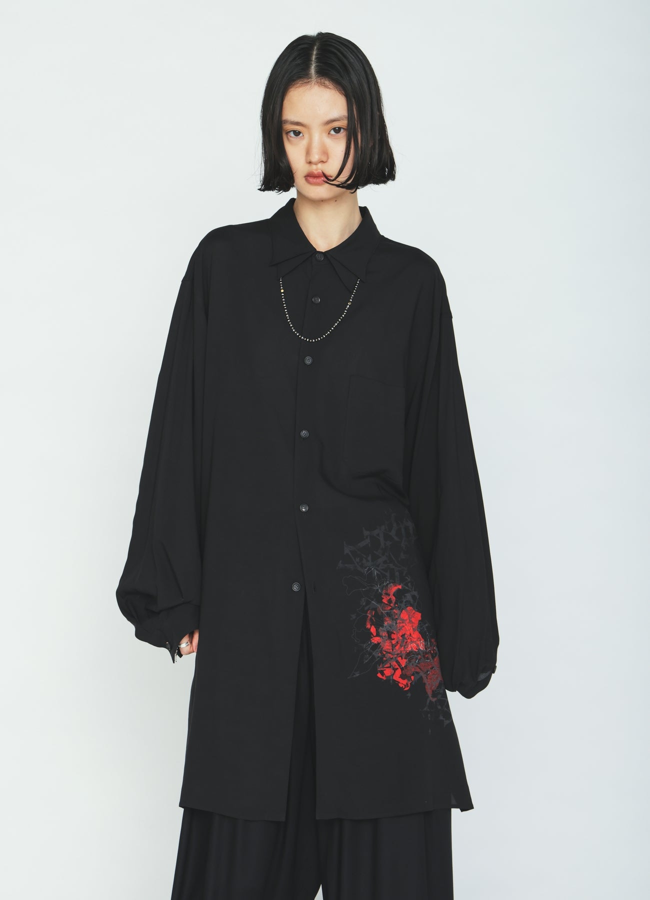 RAYON “Y” LETTER AND RED FLOWER PRINT LAYERED-COLLAR SHIRT – THE