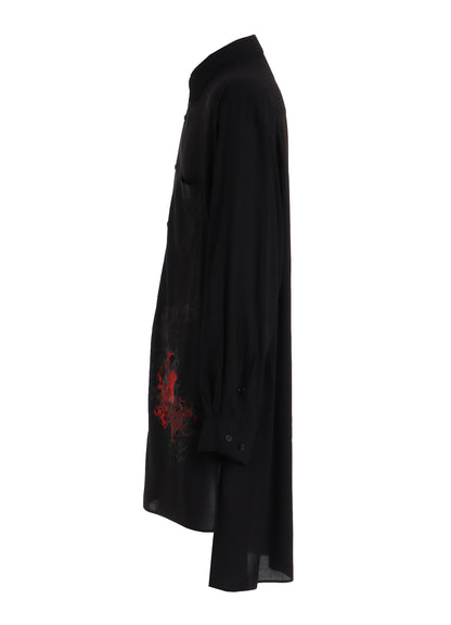 RAYON “Y” LETTER AND RED FLOWER PRINT LAYERED-COLLAR SHIRT