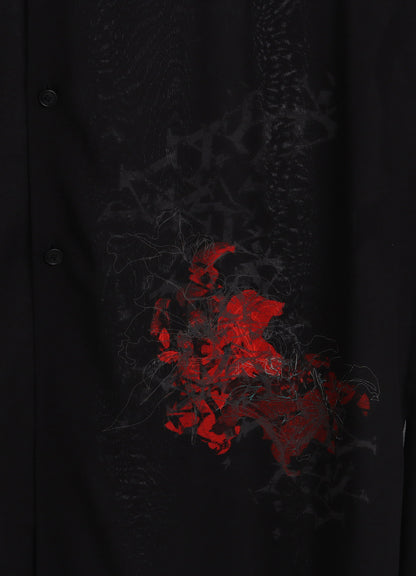 RAYON “Y” LETTER AND RED FLOWER PRINT LAYERED-COLLAR SHIRT