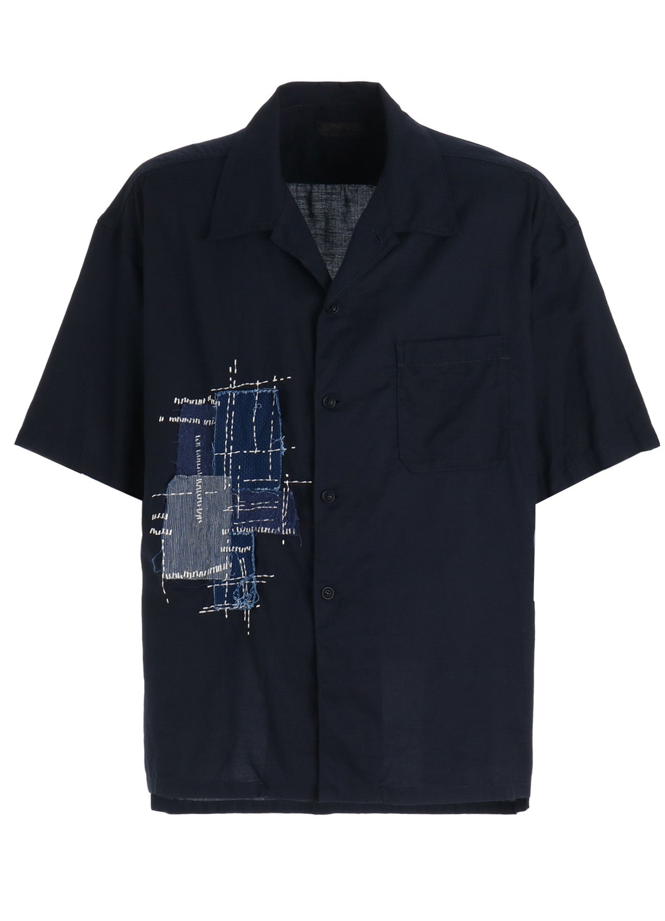 ORGANIC COTTON WASHER HALF SHIRT WITH  SASHIKO EMBROIDERY