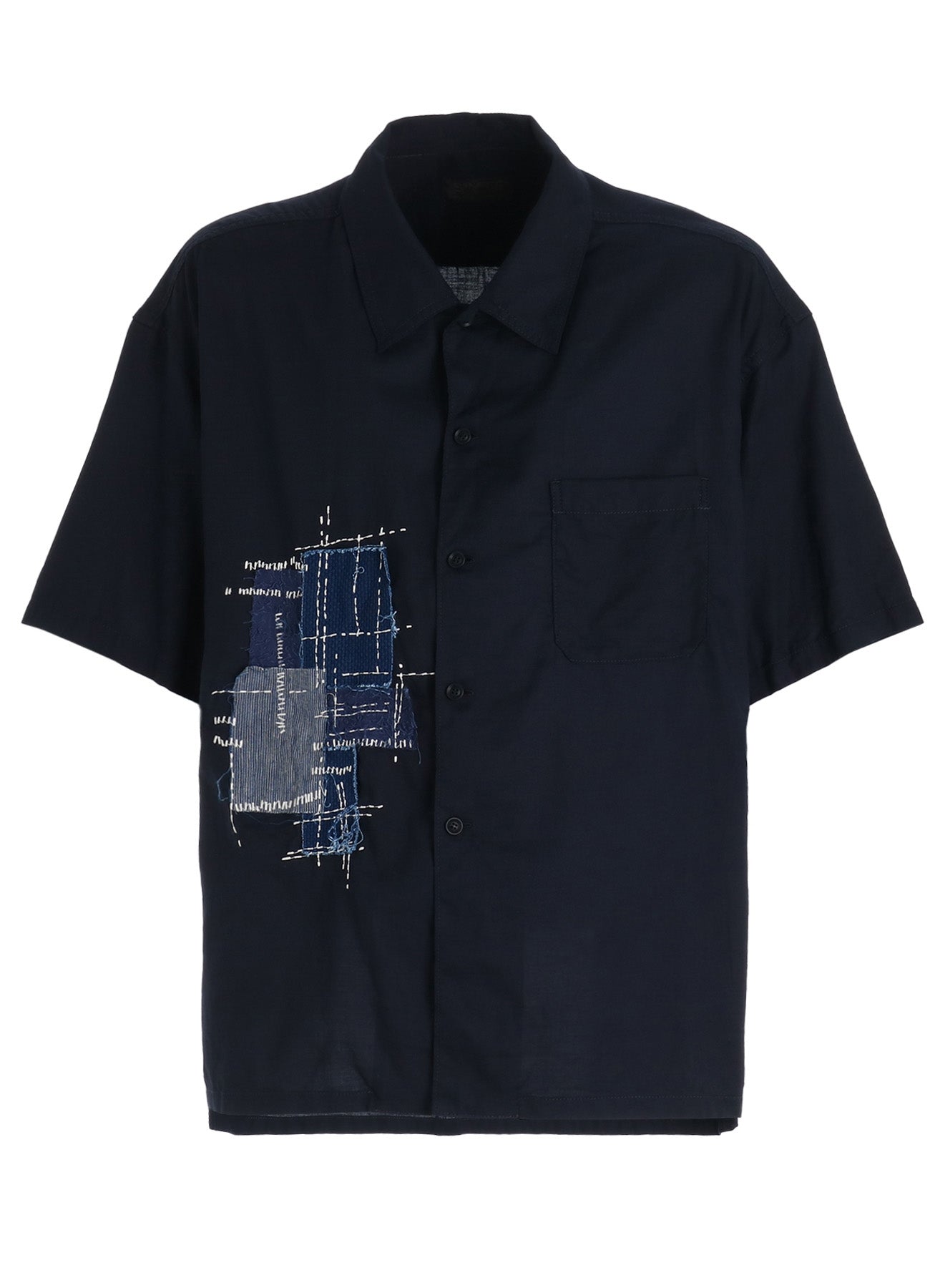 ORGANIC COTTON WASHER HALF SHIRT WITH  SASHIKO EMBROIDERY