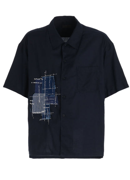 ORGANIC COTTON WASHER HALF SHIRT WITH  SASHIKO EMBROIDERY
