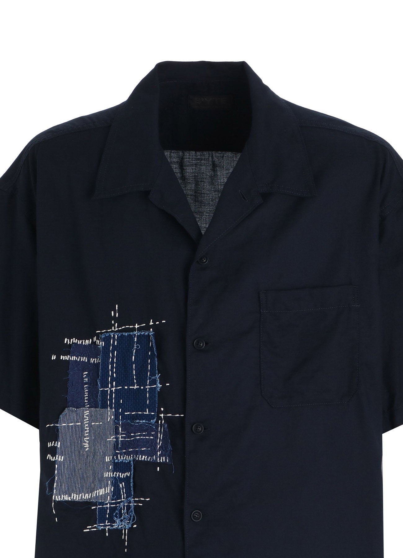 ORGANIC COTTON WASHER HALF SHIRT WITH  SASHIKO EMBROIDERY