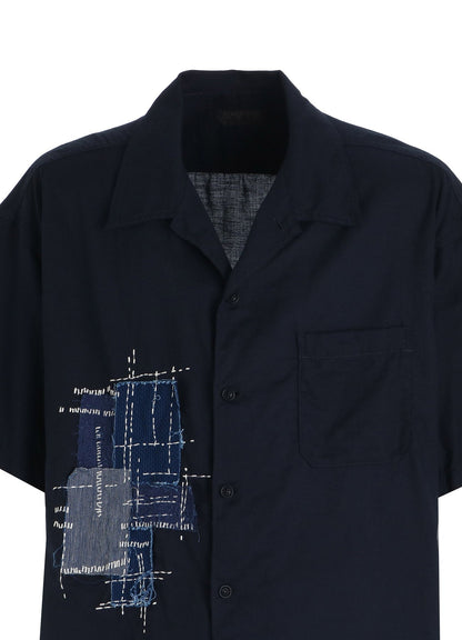 ORGANIC COTTON WASHER HALF SHIRT WITH  SASHIKO EMBROIDERY