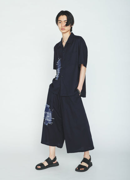 ORGANIC COTTON WASHER HALF SHIRT WITH  SASHIKO EMBROIDERY