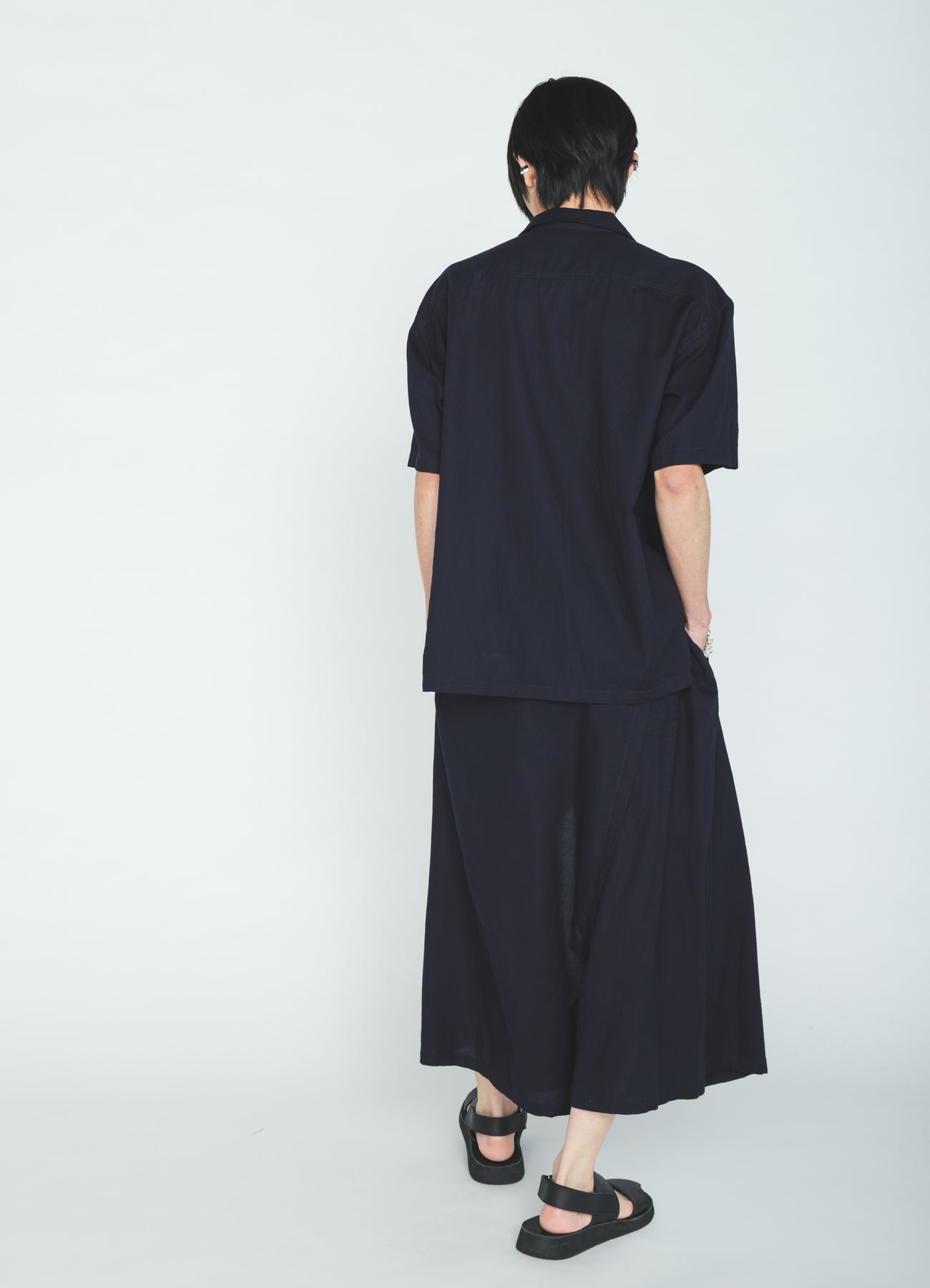 ORGANIC COTTON WASHER HALF SHIRT WITH  SASHIKO EMBROIDERY