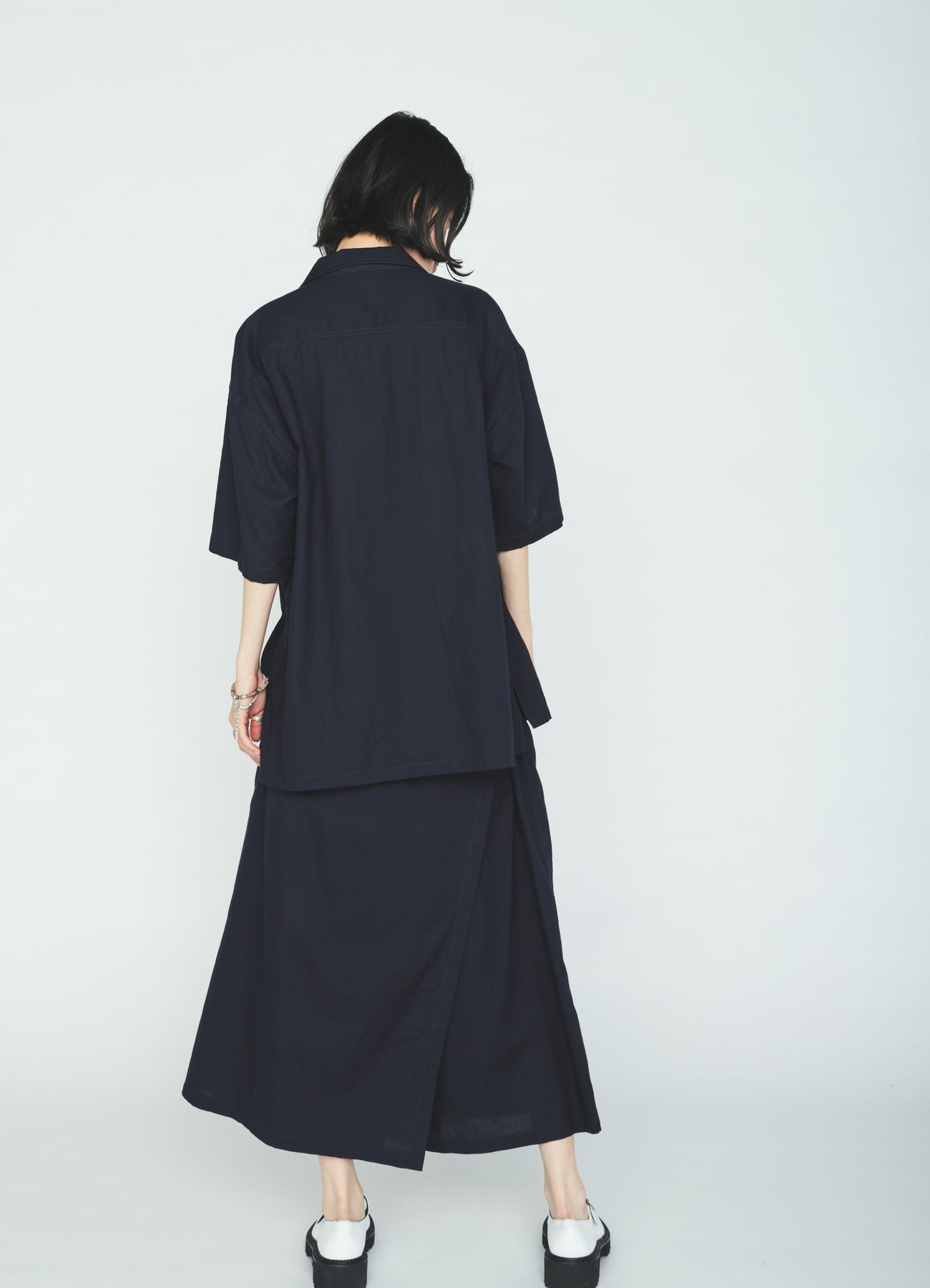 ORGANIC COTTON WASHER HALF SHIRT WITH  SASHIKO EMBROIDERY