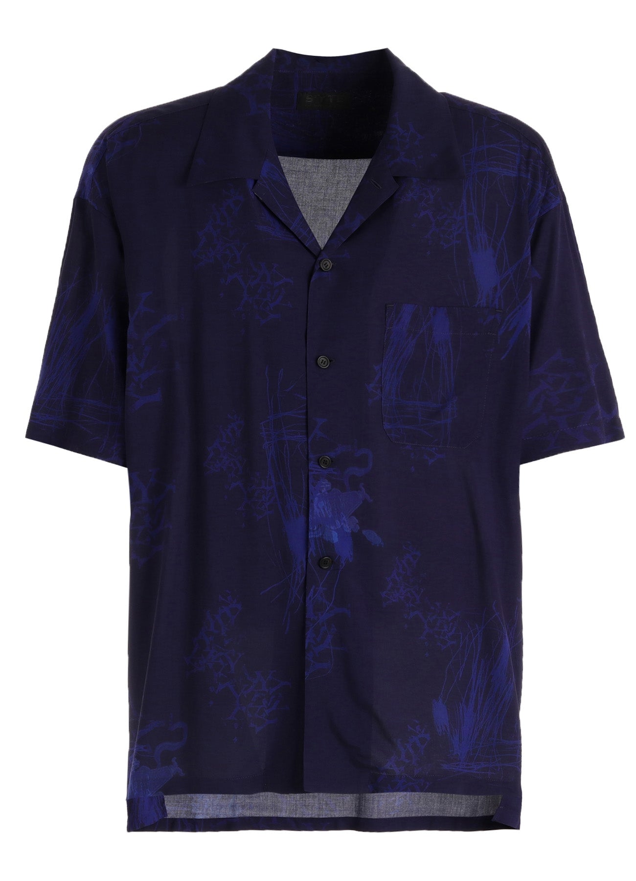 RAYON “Y” LETTER AND INDIAN MOTIF PRINT OPEN COLLAR SHIRT
