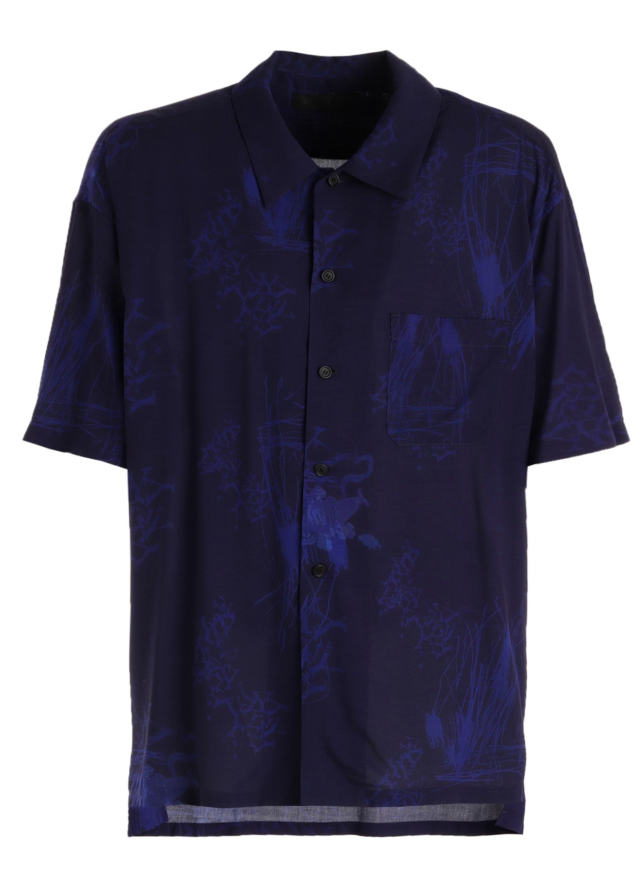 RAYON “Y” LETTER AND INDIAN MOTIF PRINT OPEN COLLAR SHIRT