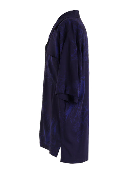 RAYON “Y” LETTER AND INDIAN MOTIF PRINT OPEN COLLAR SHIRT