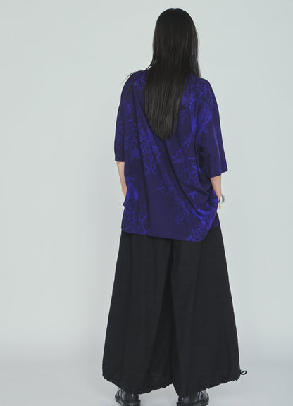 RAYON “Y” LETTER AND INDIAN MOTIF PRINT OPEN COLLAR SHIRT
