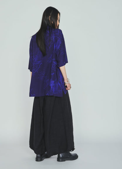 RAYON “Y” LETTER AND INDIAN MOTIF PRINT OPEN COLLAR SHIRT