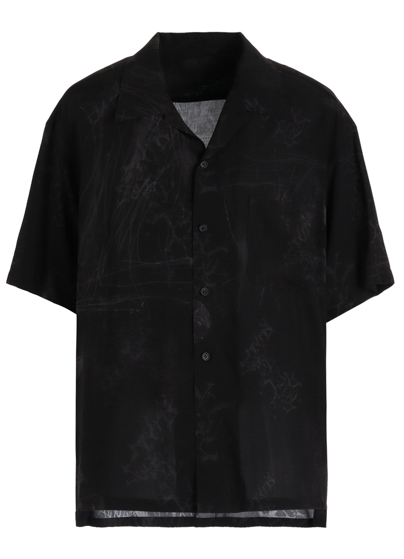 RAYON “Y” LETTER AND SUN‑MOON PRINT OPEN COLLAR SHIRT