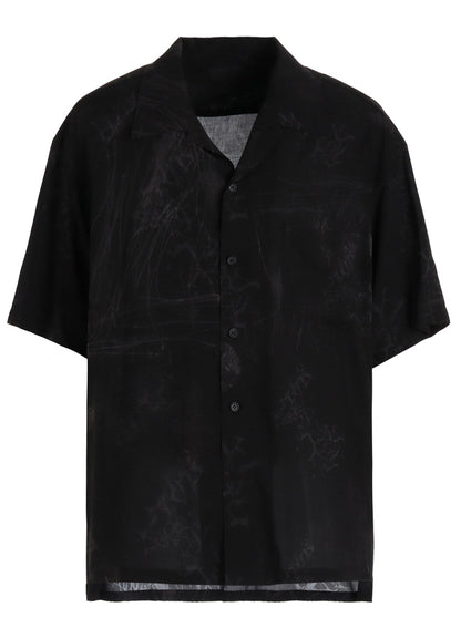 RAYON “Y” LETTER AND SUN‑MOON PRINT OPEN COLLAR SHIRT