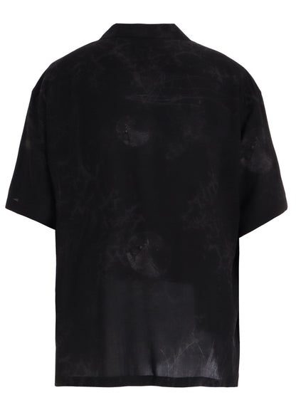 RAYON “Y” LETTER AND SUN‑MOON PRINT OPEN COLLAR SHIRT