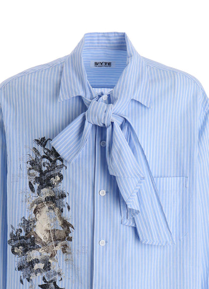 COTTON STRIPED HEAD IN HANDS PRINT RIBON SHIRT