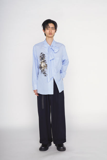 COTTON STRIPED HEAD IN HANDS PRINT RIBON SHIRT